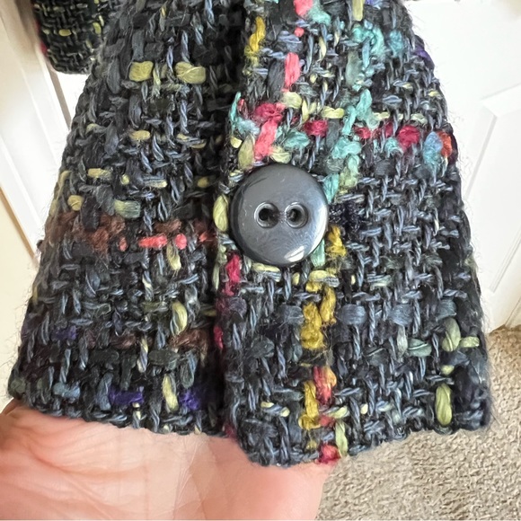 Navy Blue, Multi-Plaid Textured Tweed Retro Blazer/Jacket w/ portrait collar. - Picture 9 of 13